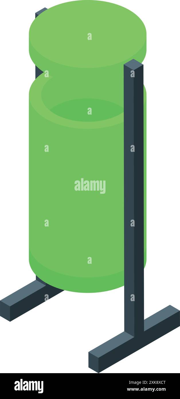 Green trash can standing open on a white background, isometric view Stock Vector