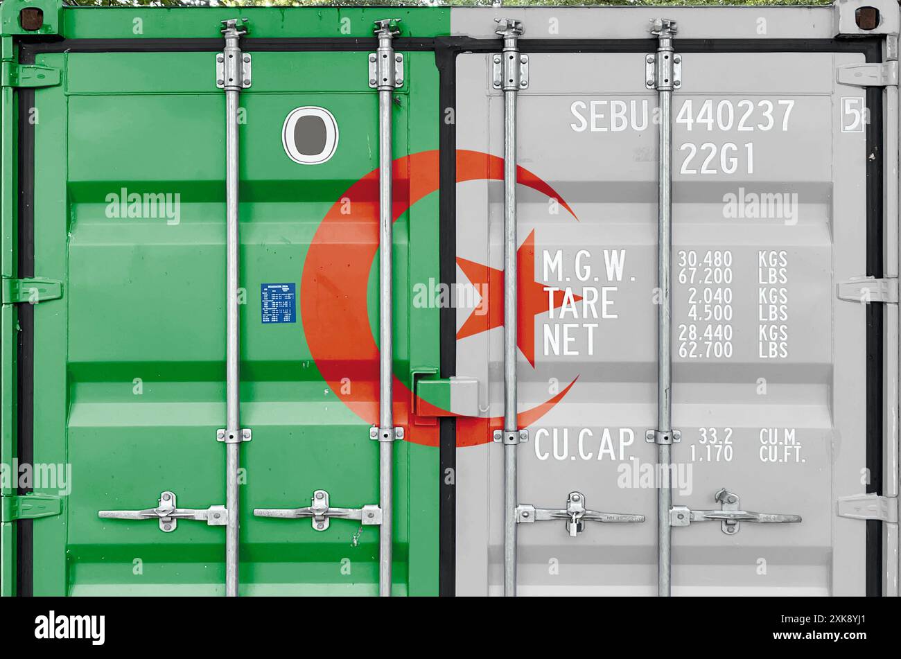 Algeria flag depicted on metal doors of shipping cargo container ...