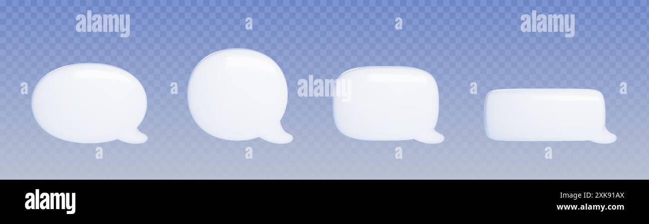 Speech bubble for chat conversation or message comment. Realistic 3d vector illustration set of white blank balloon for talk and think dialogue. Empty social media communication frame template. Stock Vector