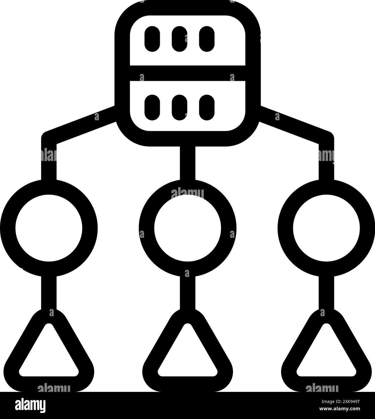 Data exchange network is connecting devices through a central server, enabling seamless communication Stock Vector