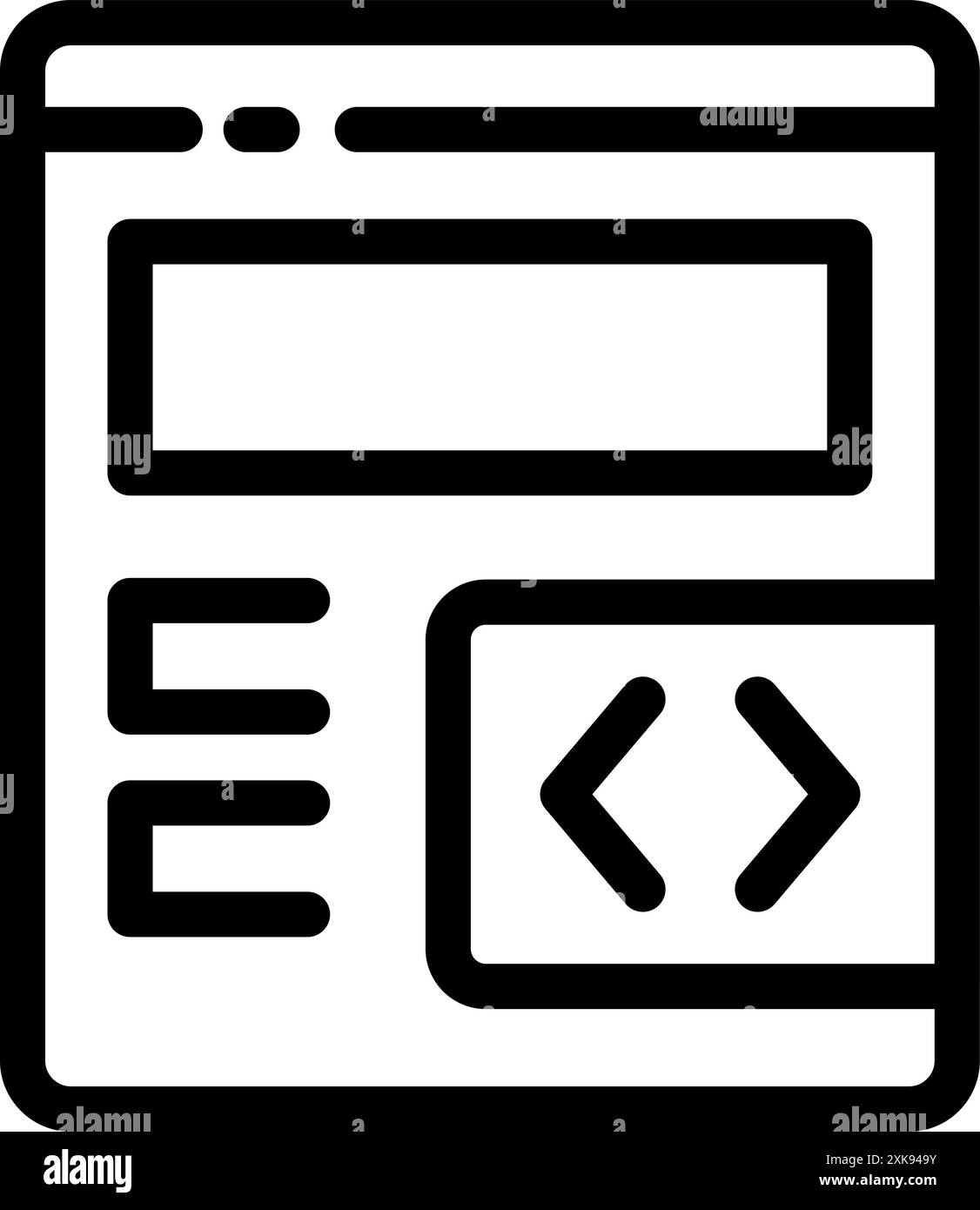 Website layout with programming code on a computer screen representing web development Stock Vector