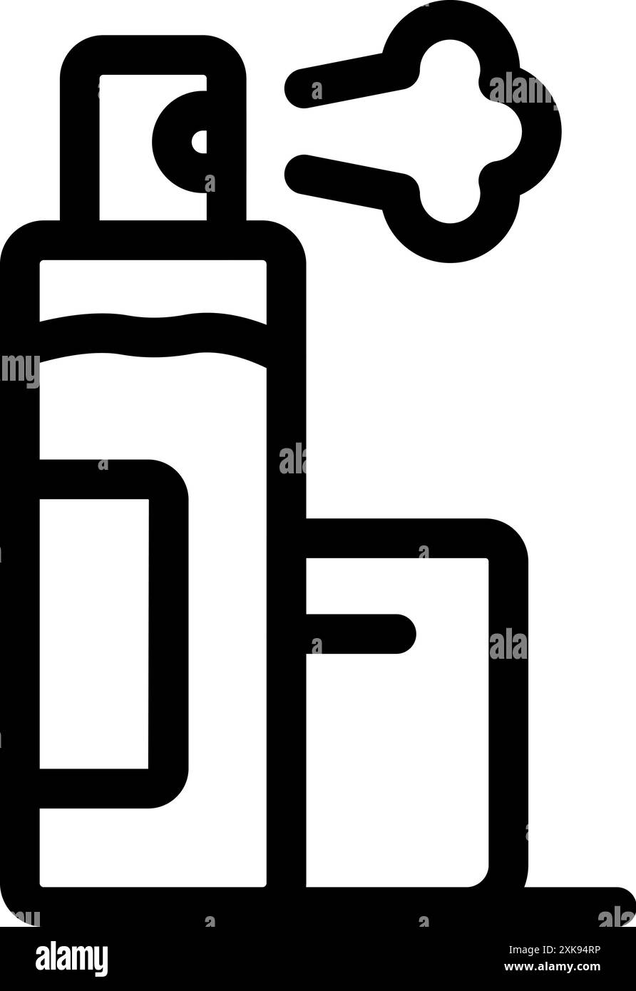 Black and white icon of a spray bottle releasing disinfectant liquid ...
