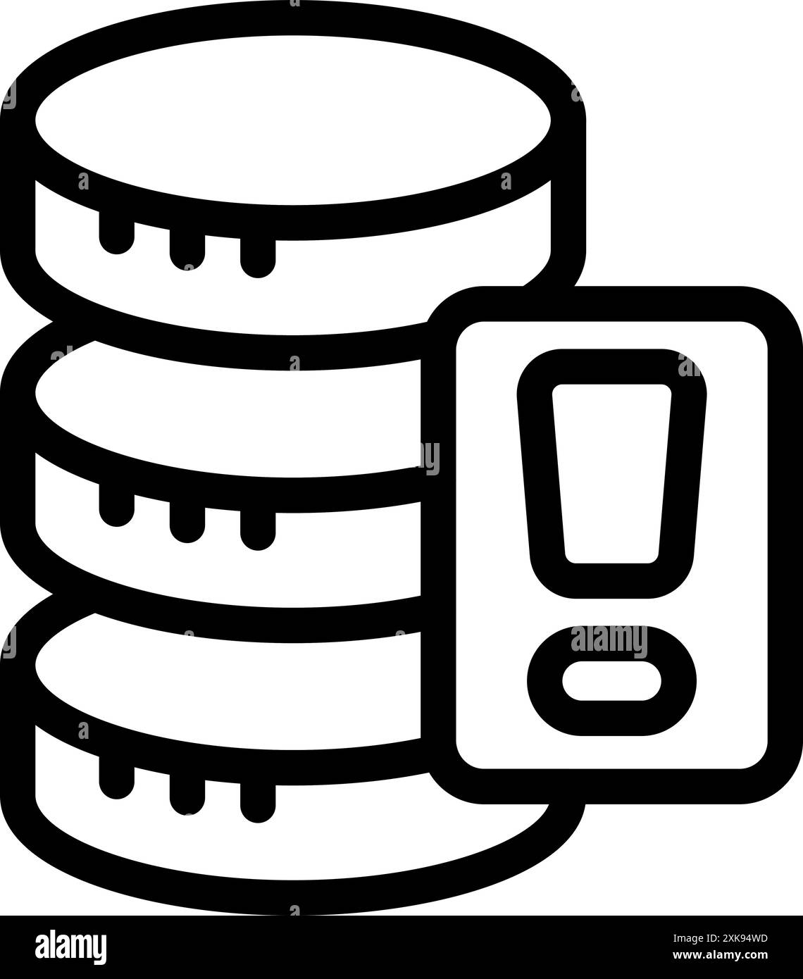 Line icon of a database showing a warning message, representing a data error Stock Vector