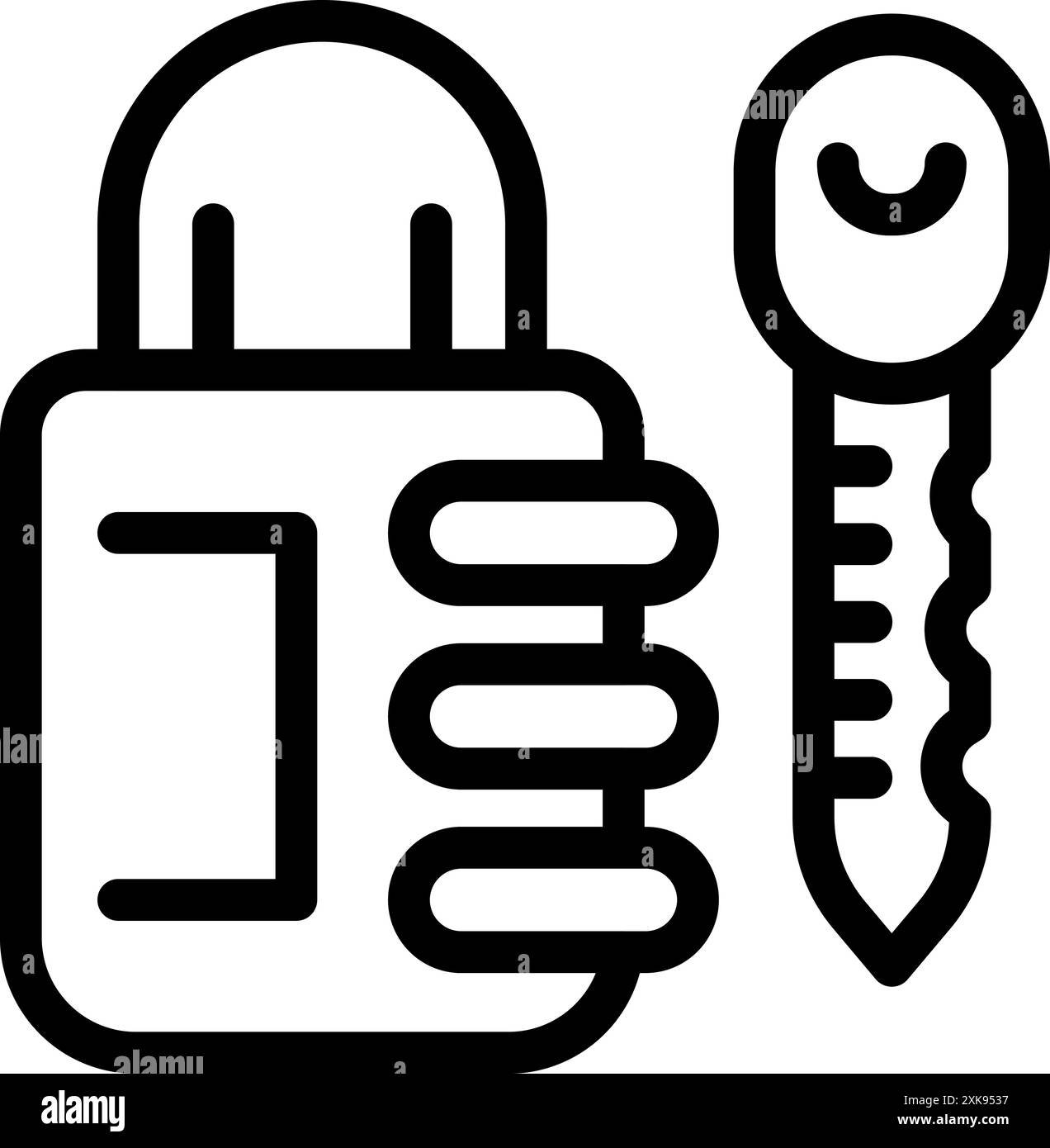 Combination padlock being unlocked with a key, representing security and access Stock Vector