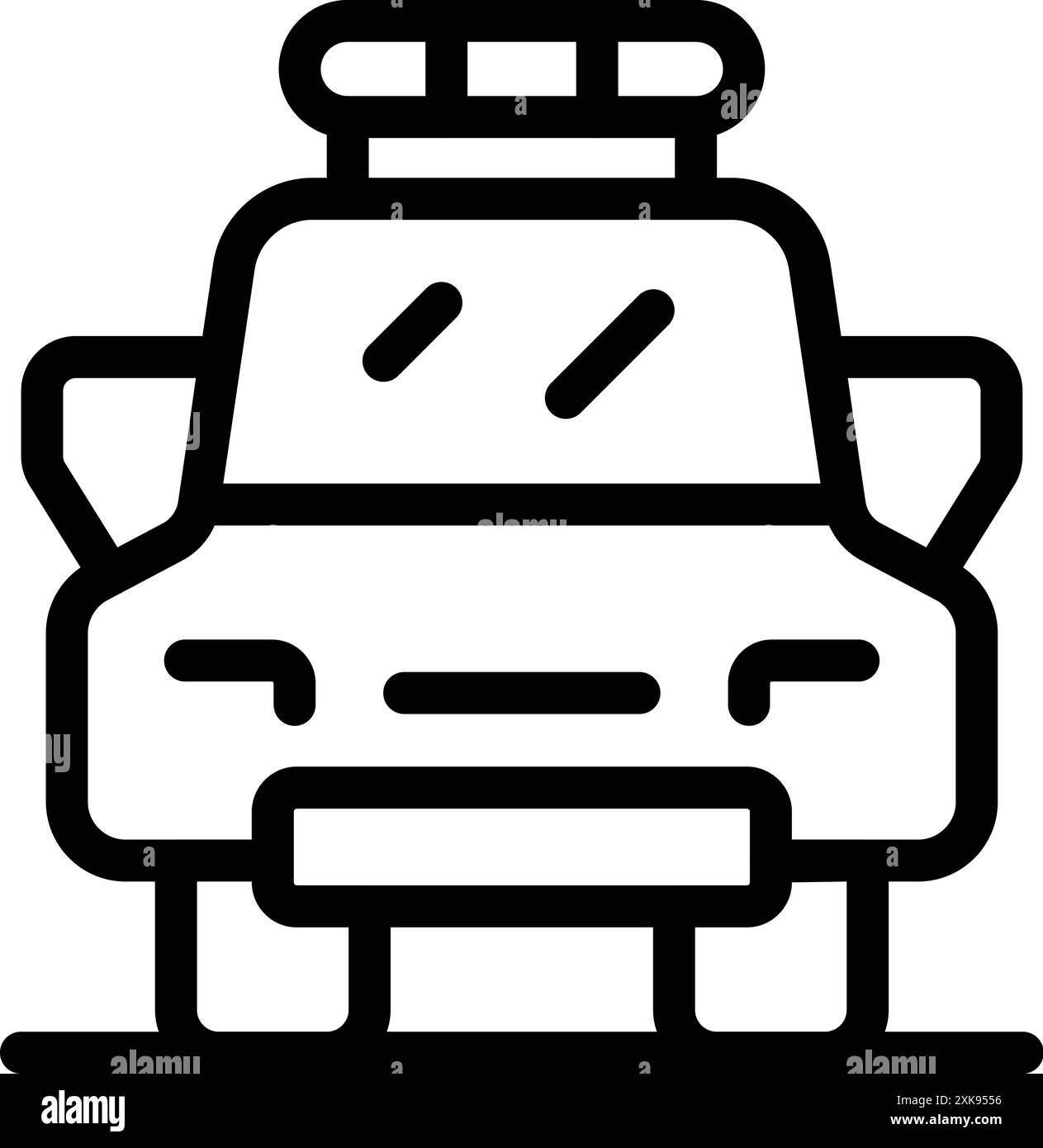 Black and white icon of a police car parked on the street, ensuring ...
