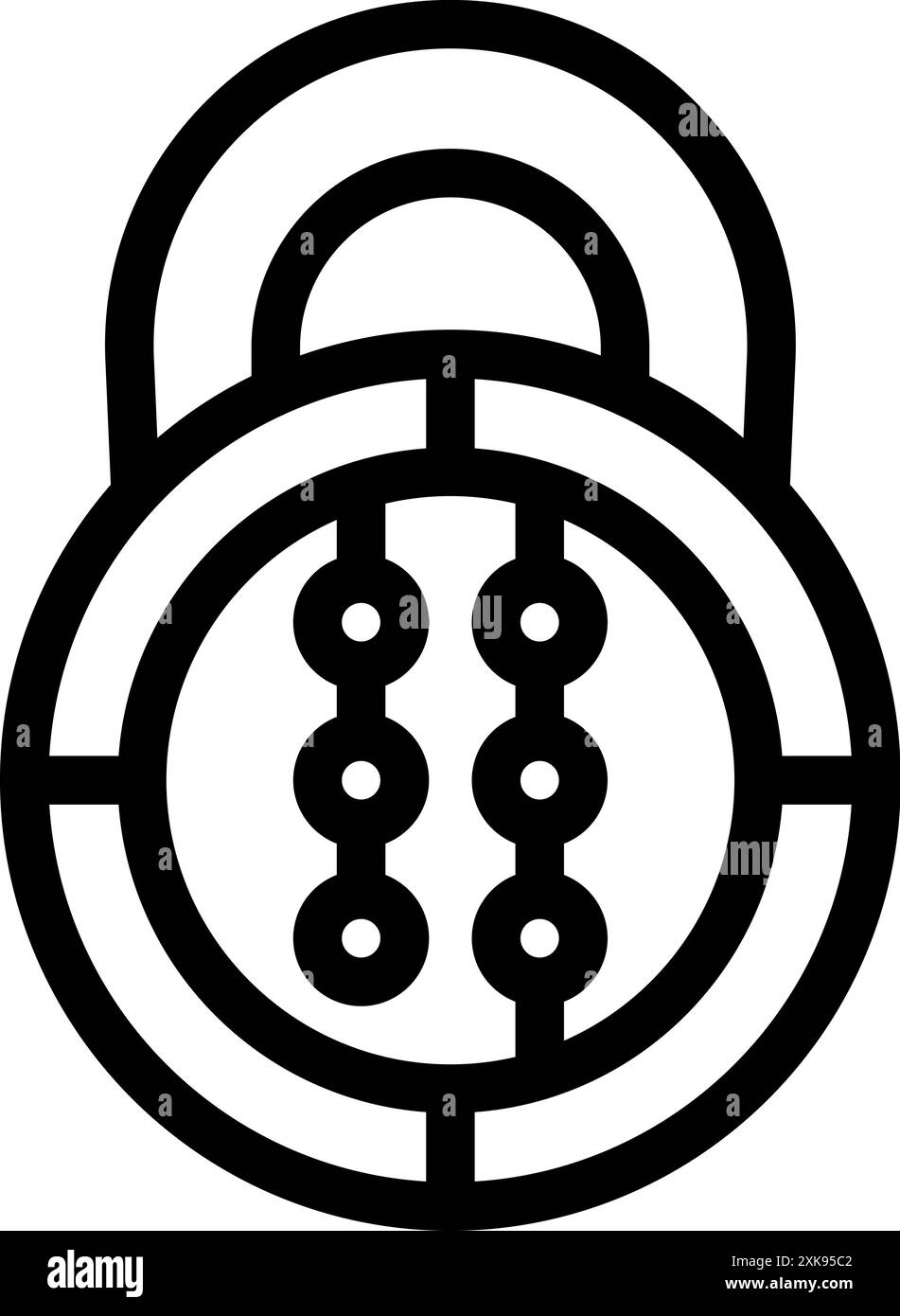 Simple black and white line art illustrating a round padlock ...