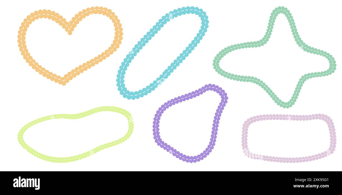 Hand drawn scalloped frames with dashed stitches. Stock Vector