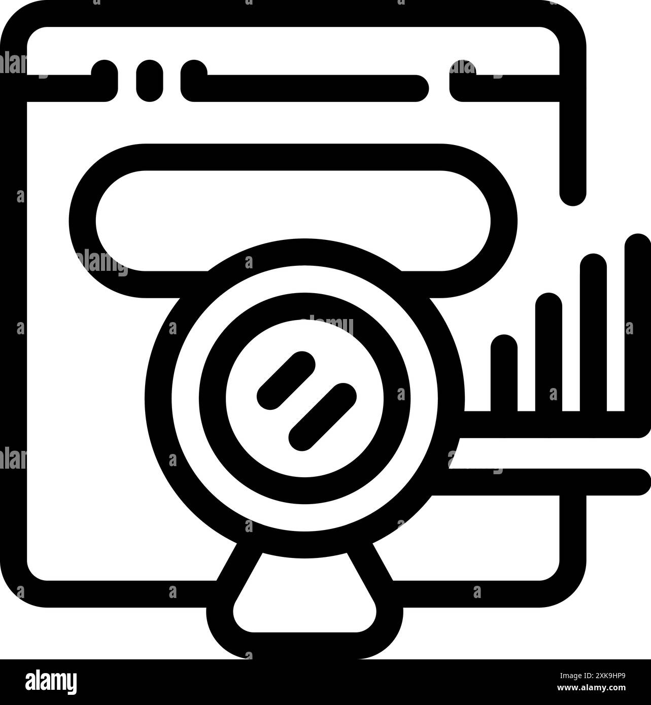 Web analytics software analyzing data and generating report using magnifying glass Stock Vector