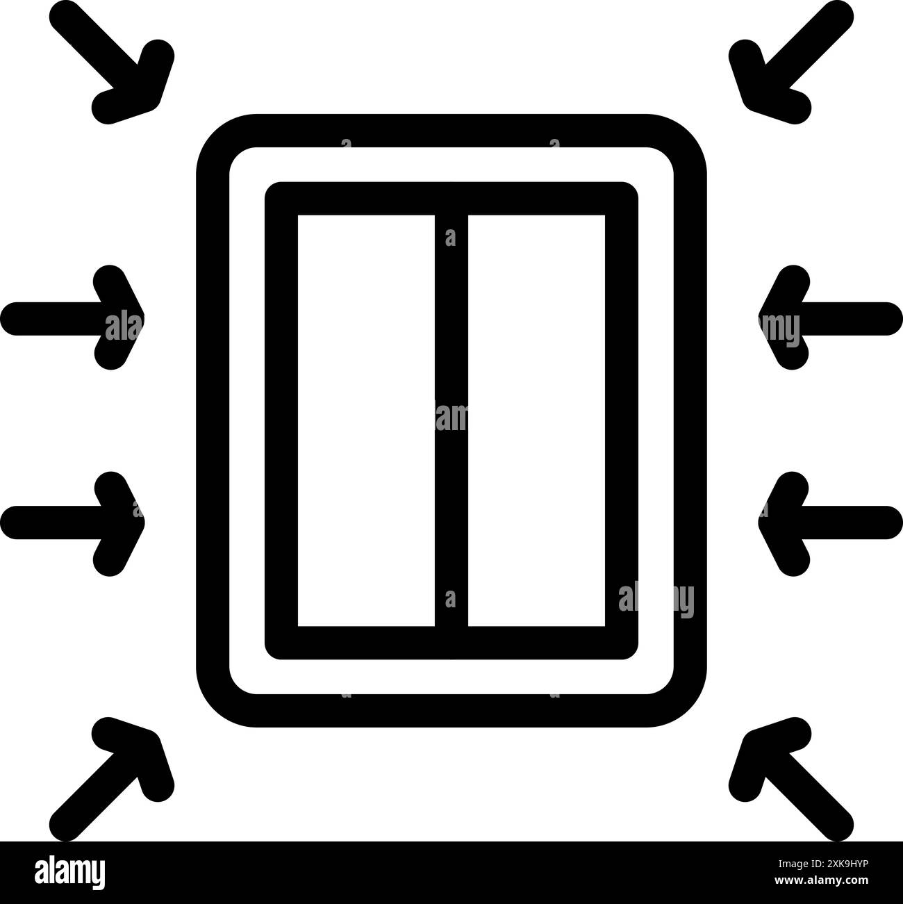 Line icon of a double window being installed with arrows pointing towards the center Stock Vector