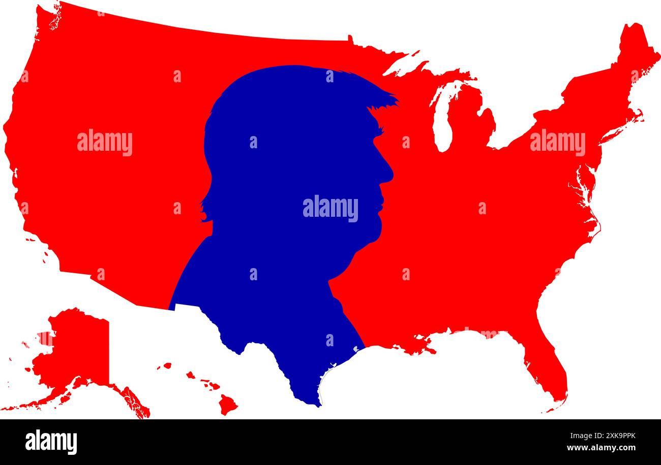 Political man silhouette portrait - Political Man Silhouette Portrait On The Us Map United States Vector Illustration 2XK9PPK 