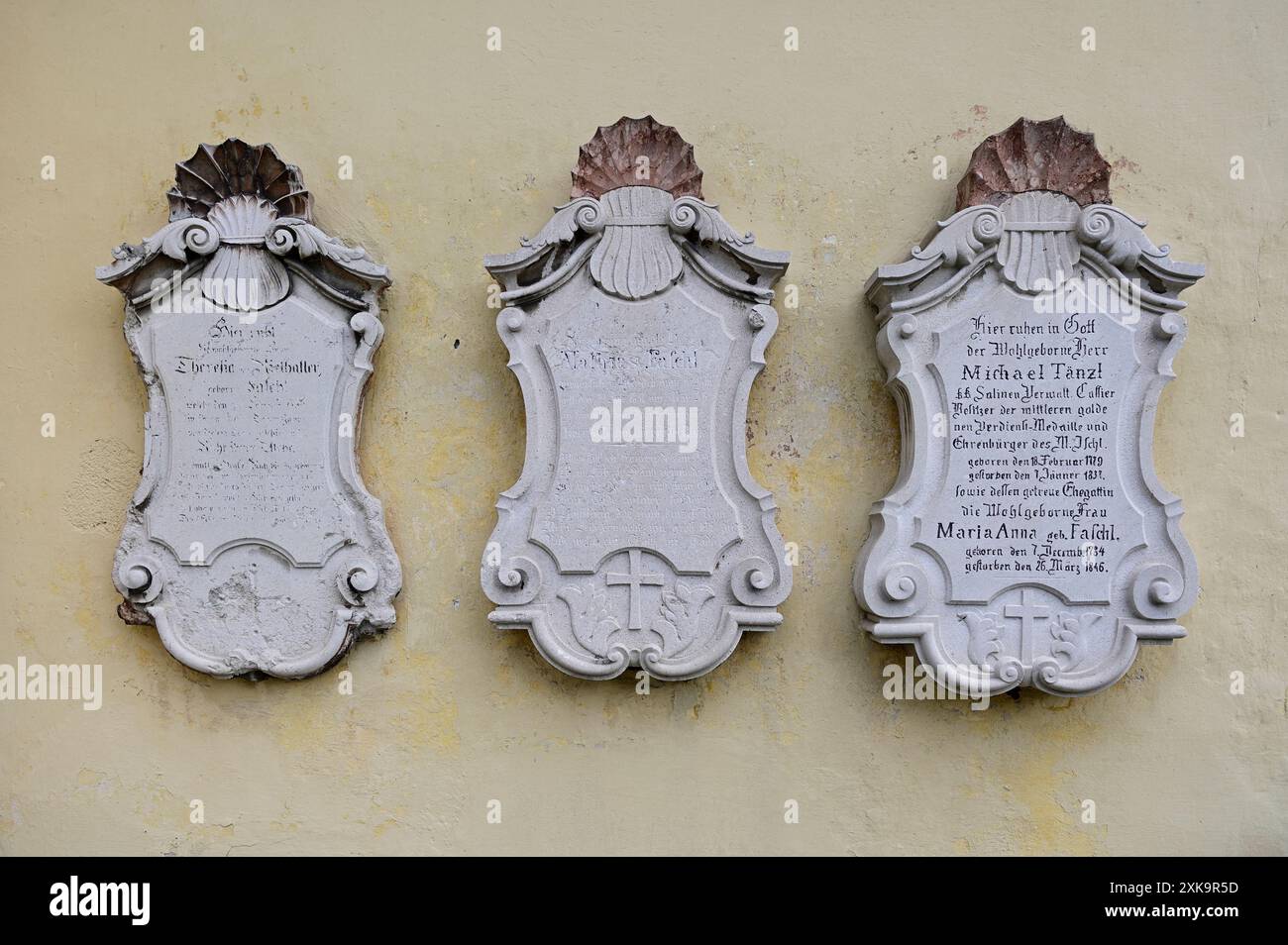 Bad Ischl, Upper Austria, Austria.  Historical part of the Bad Ischl cemetery. Historical gravestone from the 17th century onwards Stock Photo