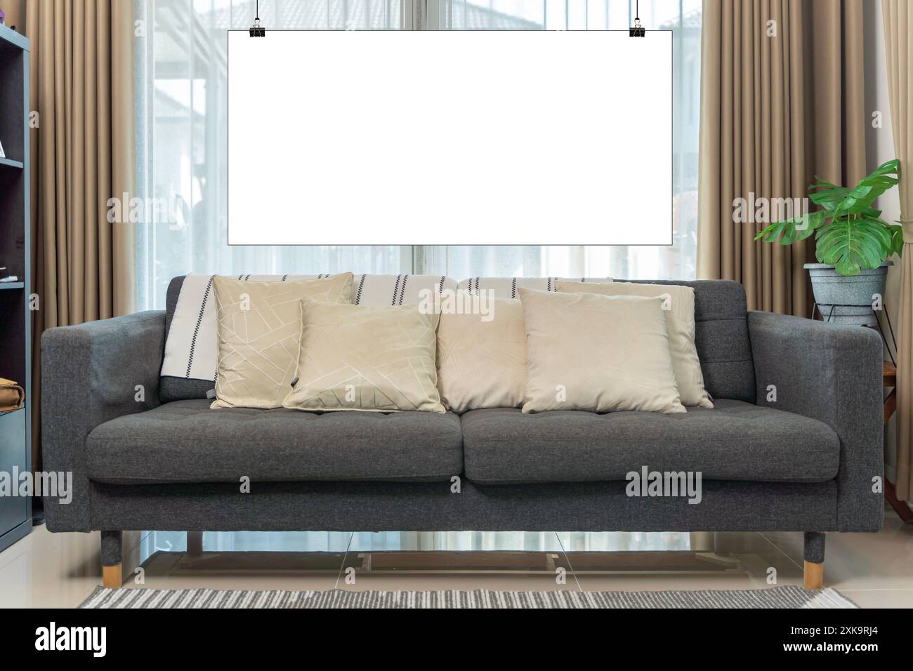 Mock up poster frame in modern interior. Mockup frame in cozy coastal style home interior, 3d render Stock Photo