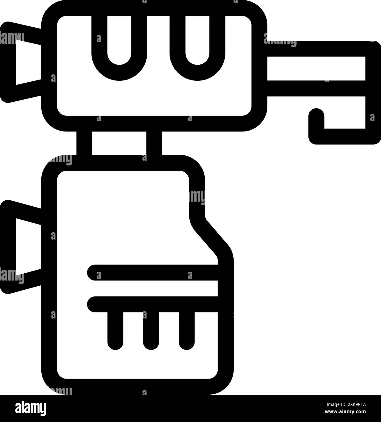 Simple black and white icon of a key unlocking an old fashioned movie projector Stock Vector