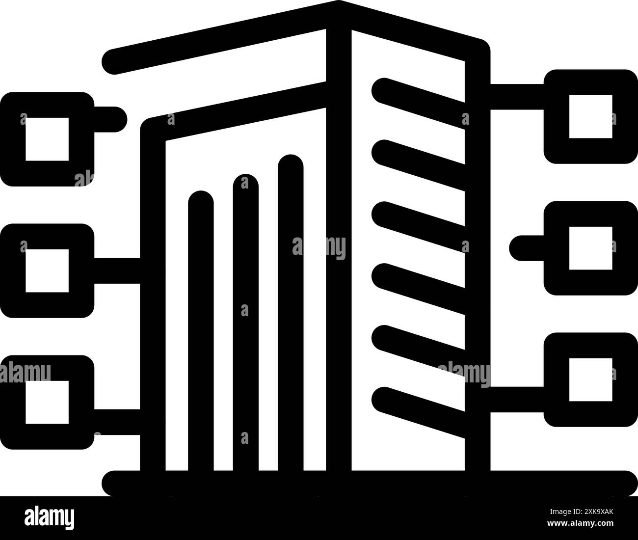 Decentralized server network is connecting to multiple devices, ensuring data redundancy and high availability Stock Vector