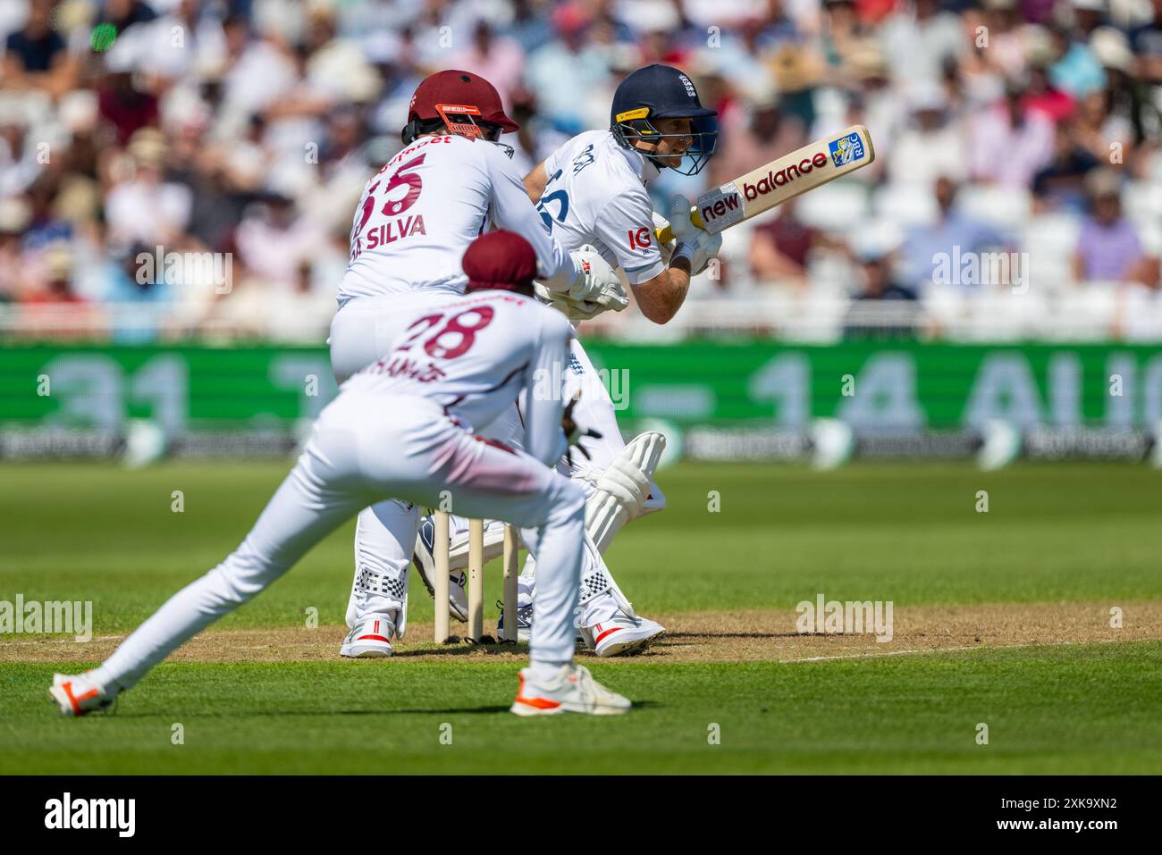 Joe Root batting for England on day one of the 2nd Test Match between England and West Indies. Stock Photo