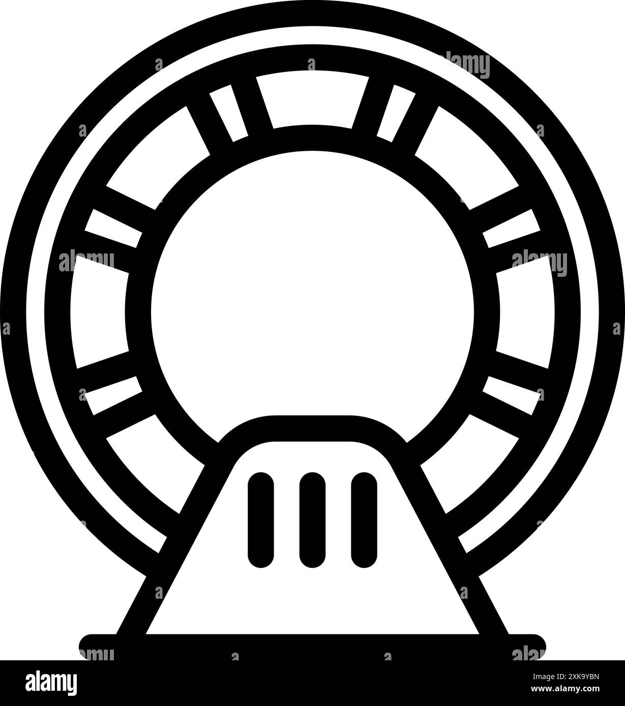 Round portal with a striped border is opening on a small platform Stock Vector