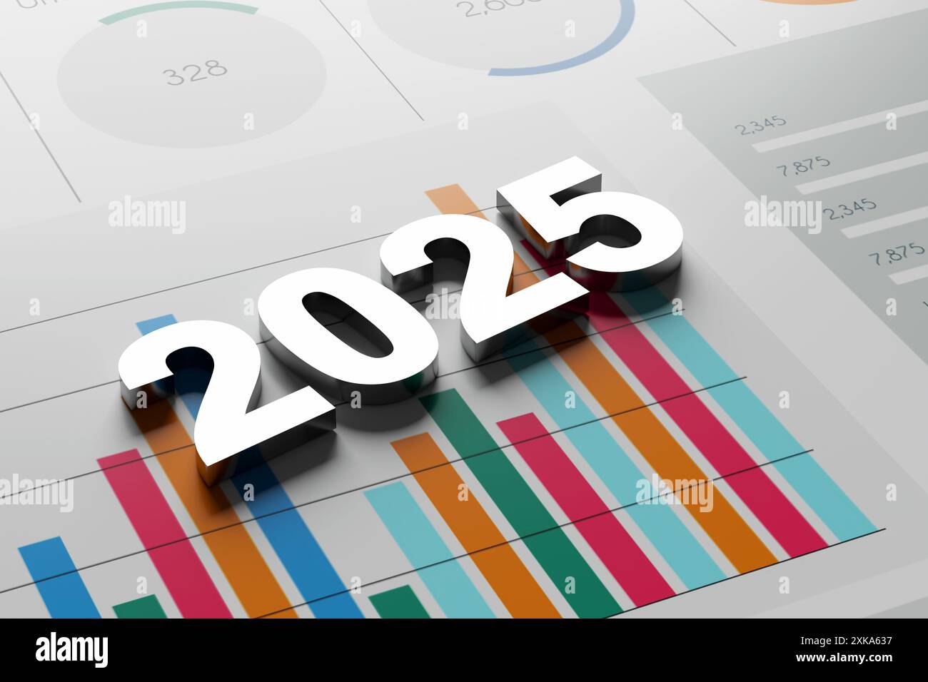 Year 2025 business planning and marketing strategy. 3d illustration showing the year 2025