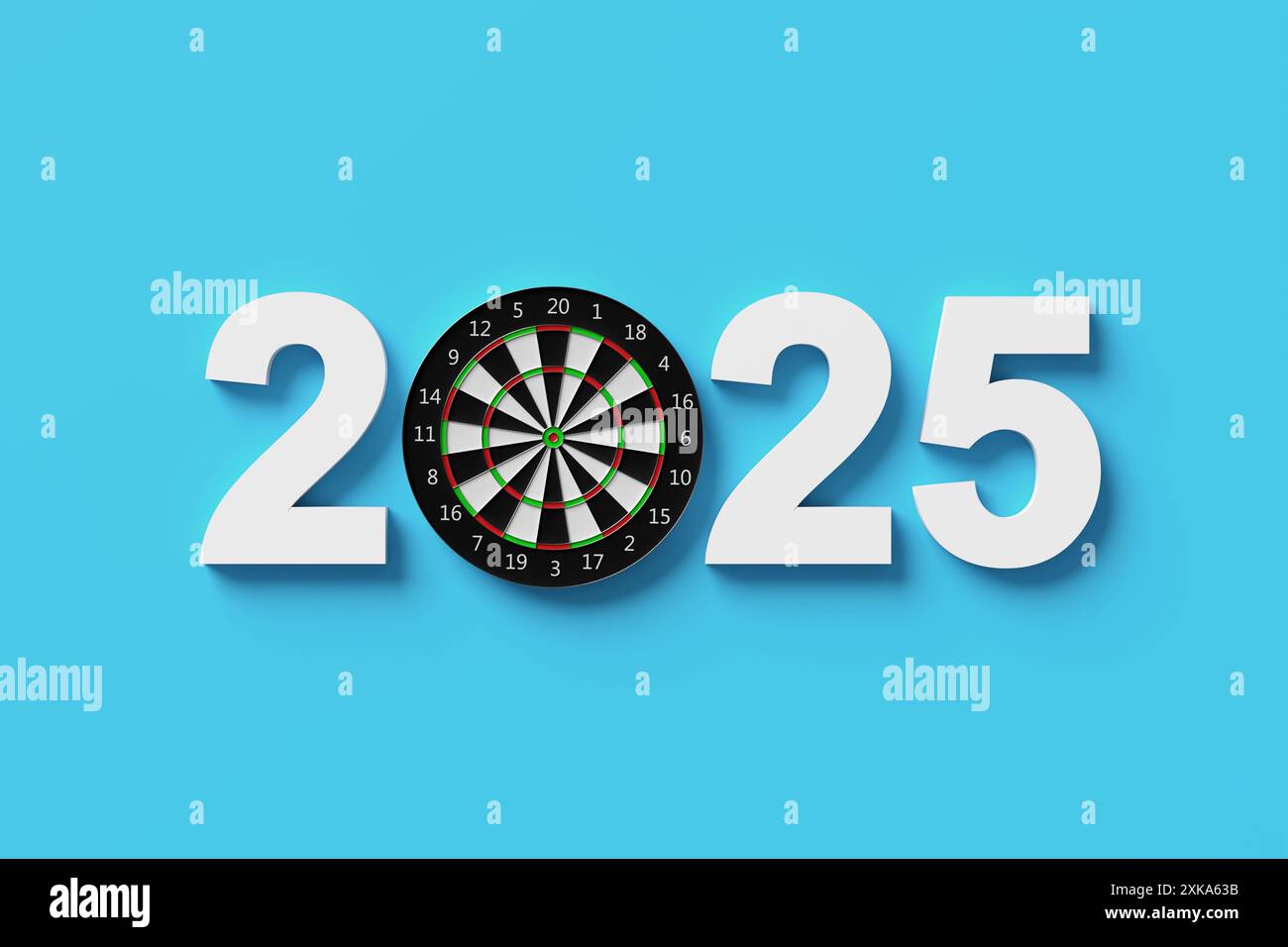 Year 2025 business goal setting and objectives. 3d rendering of the year 2025 with a dartboard