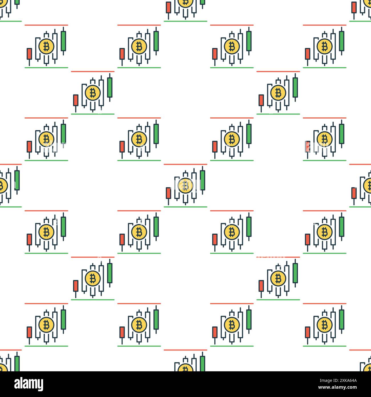 Bitcoin Trading vector Candlestick Charts concept colored seamless pattern Stock Vector