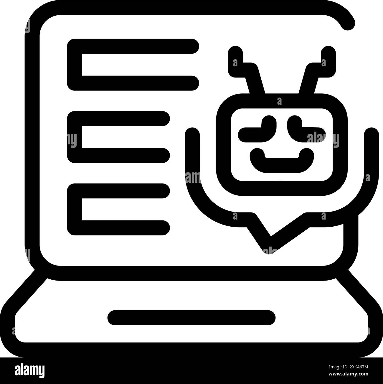 Friendly chatbot communicating on laptop screen, providing ai customer support Stock Vector