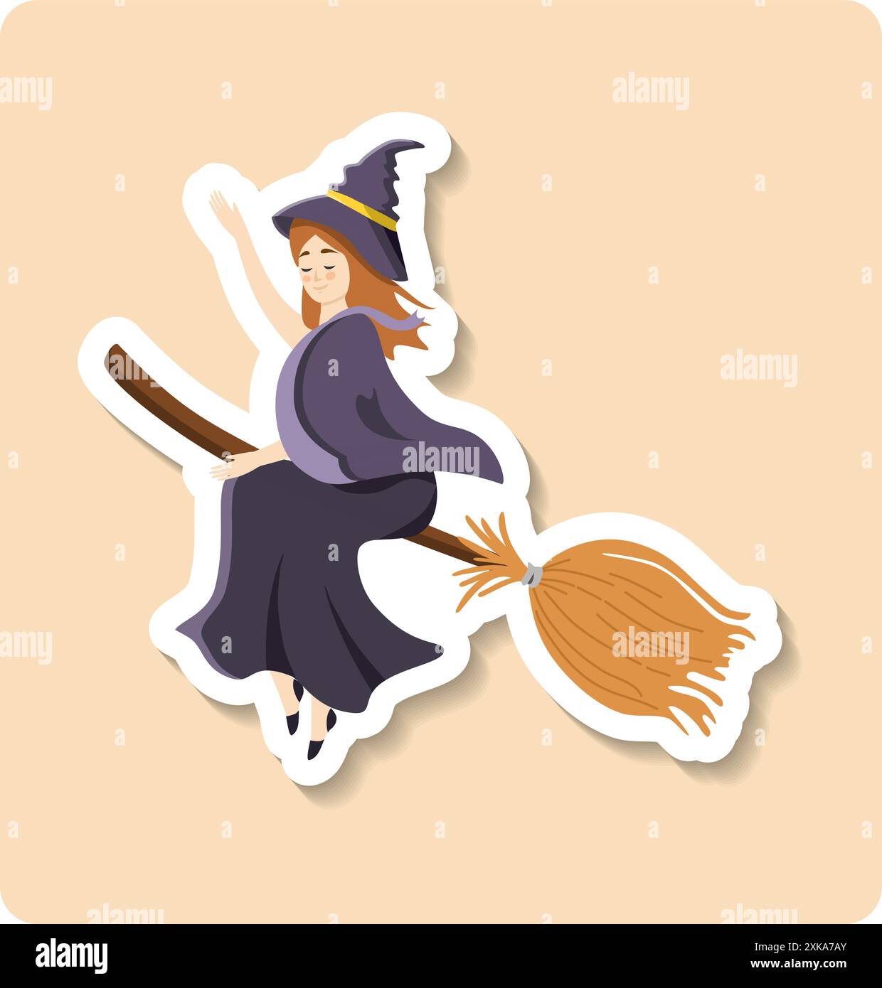 Young redhead witch flying on a broom under the full moon Stock Vector ...