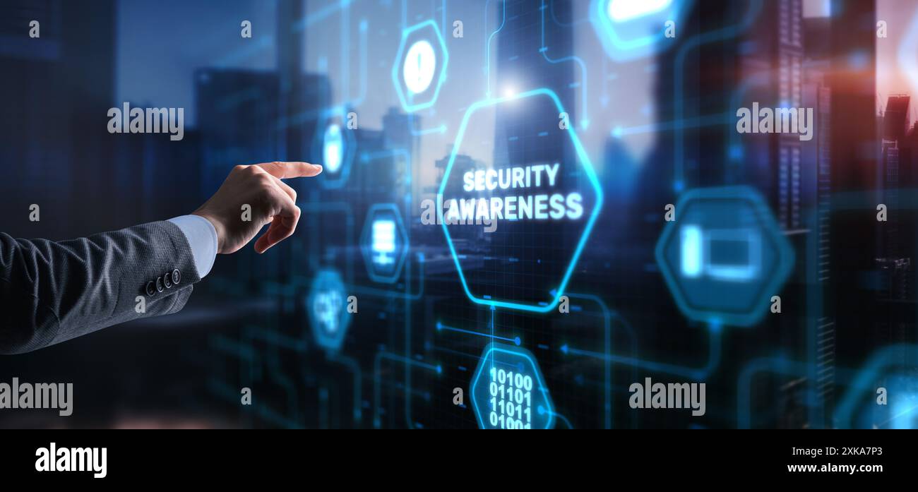 Virtual display button: Security Awareness Business, Technology, Internet and network concept Stock Photo