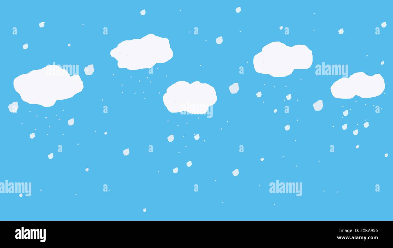minimalist illustration of a bright blue sky featuring scattered white clouds, creating a serene and simple aesthetic. Naive style Stock Photo