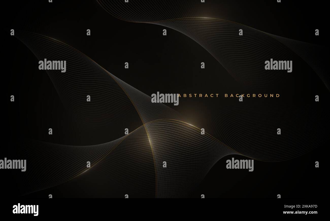 Abstract luxury black and gold background with elegant wavy lines ...