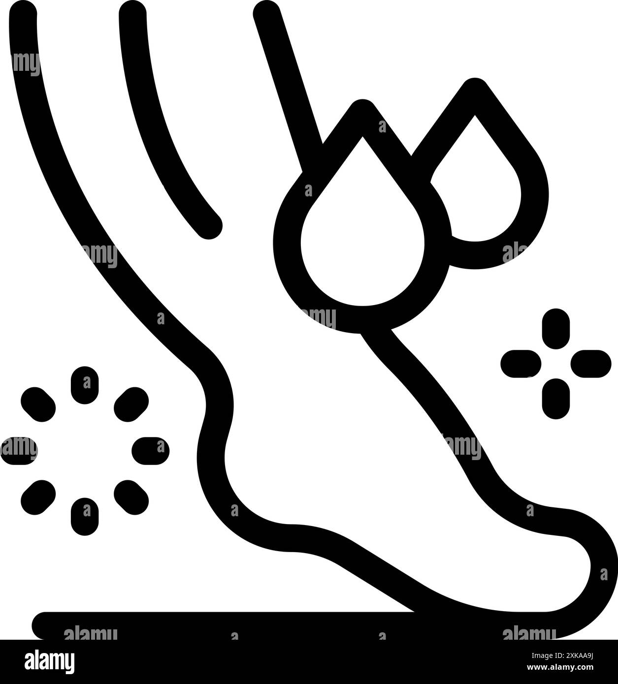 Line icon of leg with drops, depicting concept of athlete foot ...