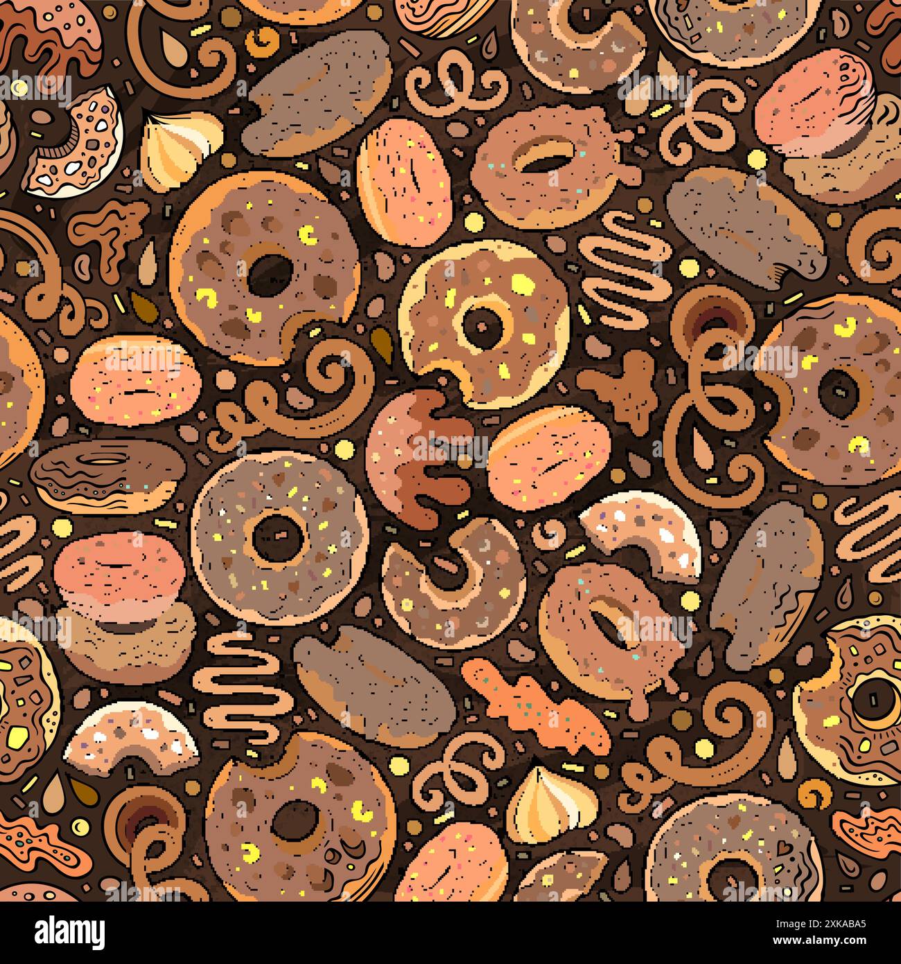 Cartoon cute doodles Donuts seamless pattern. Colorful detailed, with ...