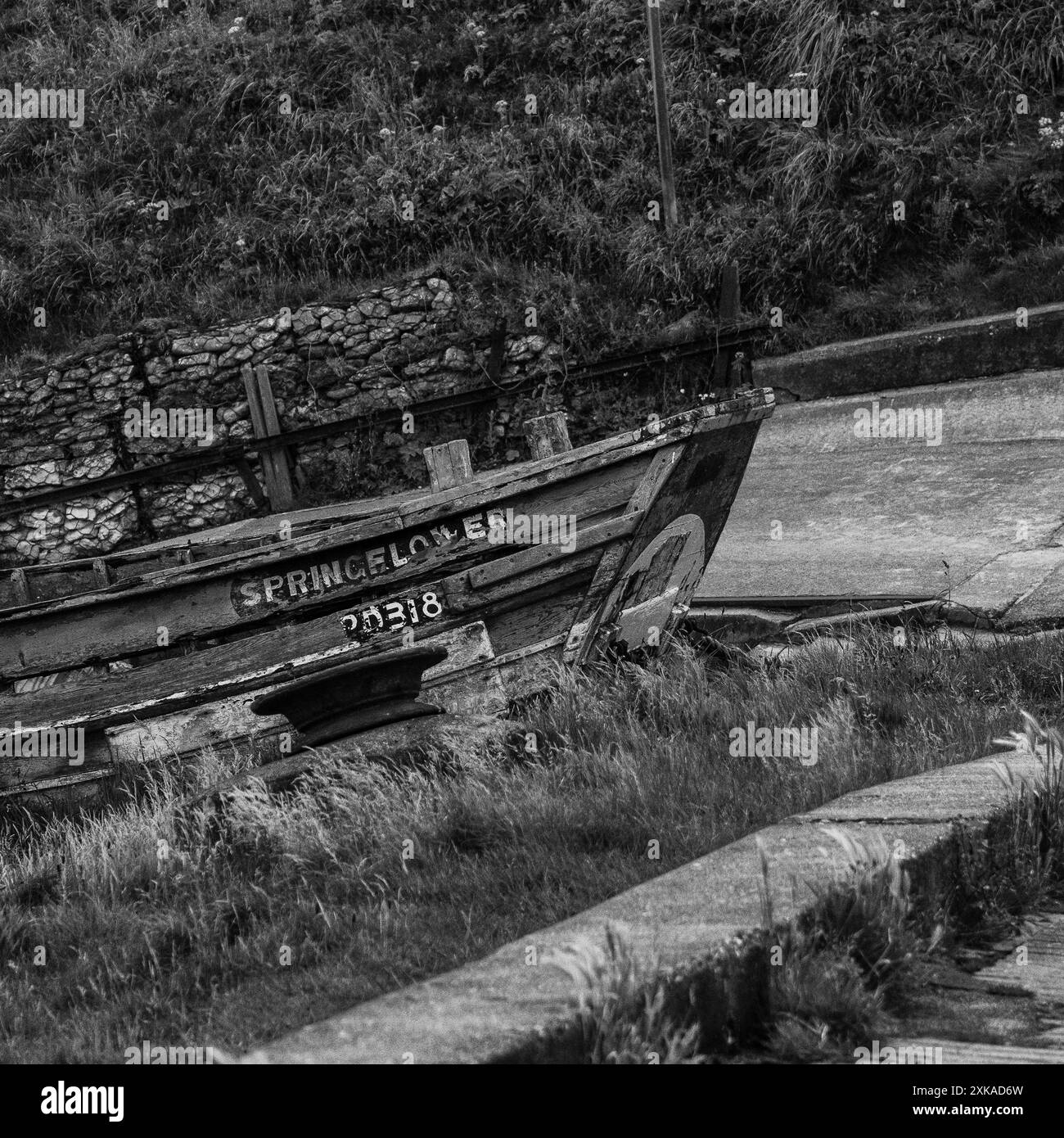 Black and white image of old wooden rowing boat Stock Photo - Alamy