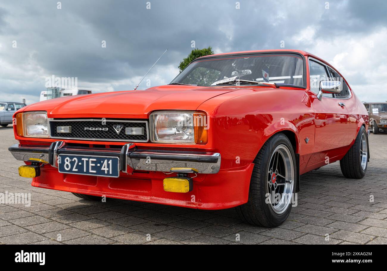 Lelystad, The Netherlands, 16.06.2024, Classic fastback coupe Ford Capri Mk II GL from 1977 at The National Old timer Day Stock Photo