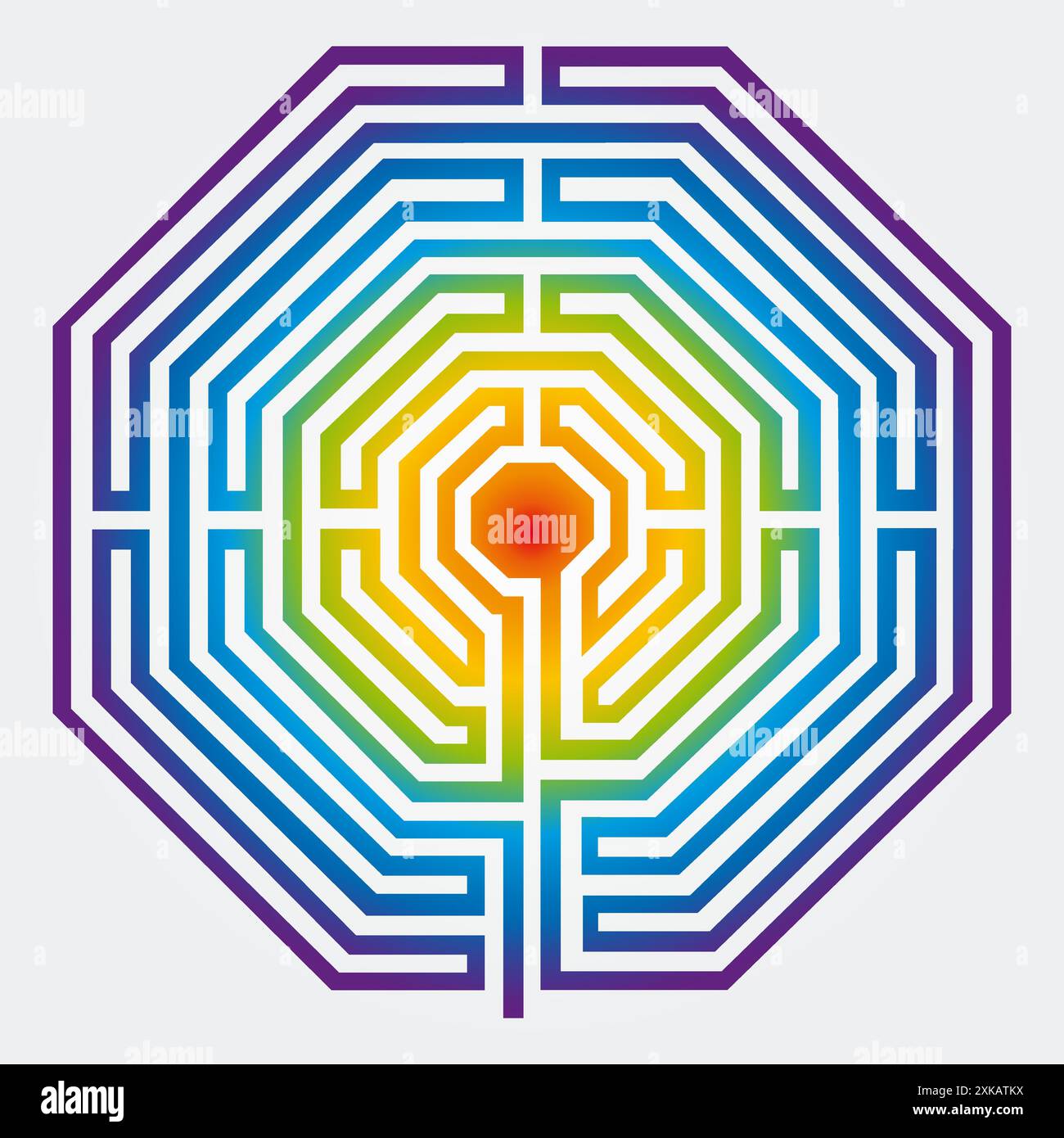 Labyrinth Cathedral of Amiens - France Illustration Vector - Symbolism Meditation History - Sacred Geometry - Rainbow Colors Stock Vector