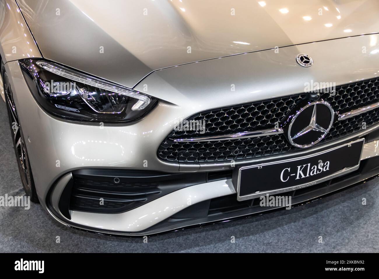 Front View of Mercedes-Benz C-Class Sedan Showcasing Luxury, Precision, and Elegant Design Stock Photo