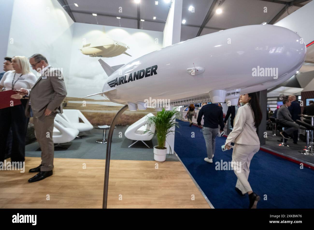 Farnborough, UK.  22 July 2024. The Airlander stand at Farnborough International Airshow, the world’s leading show dedicated to all things aerospace.  The event is attended by the aerospace, aviation and defence industries and runs 22 to 26 July. Credit: Stephen Chung / Alamy Live News Stock Photo