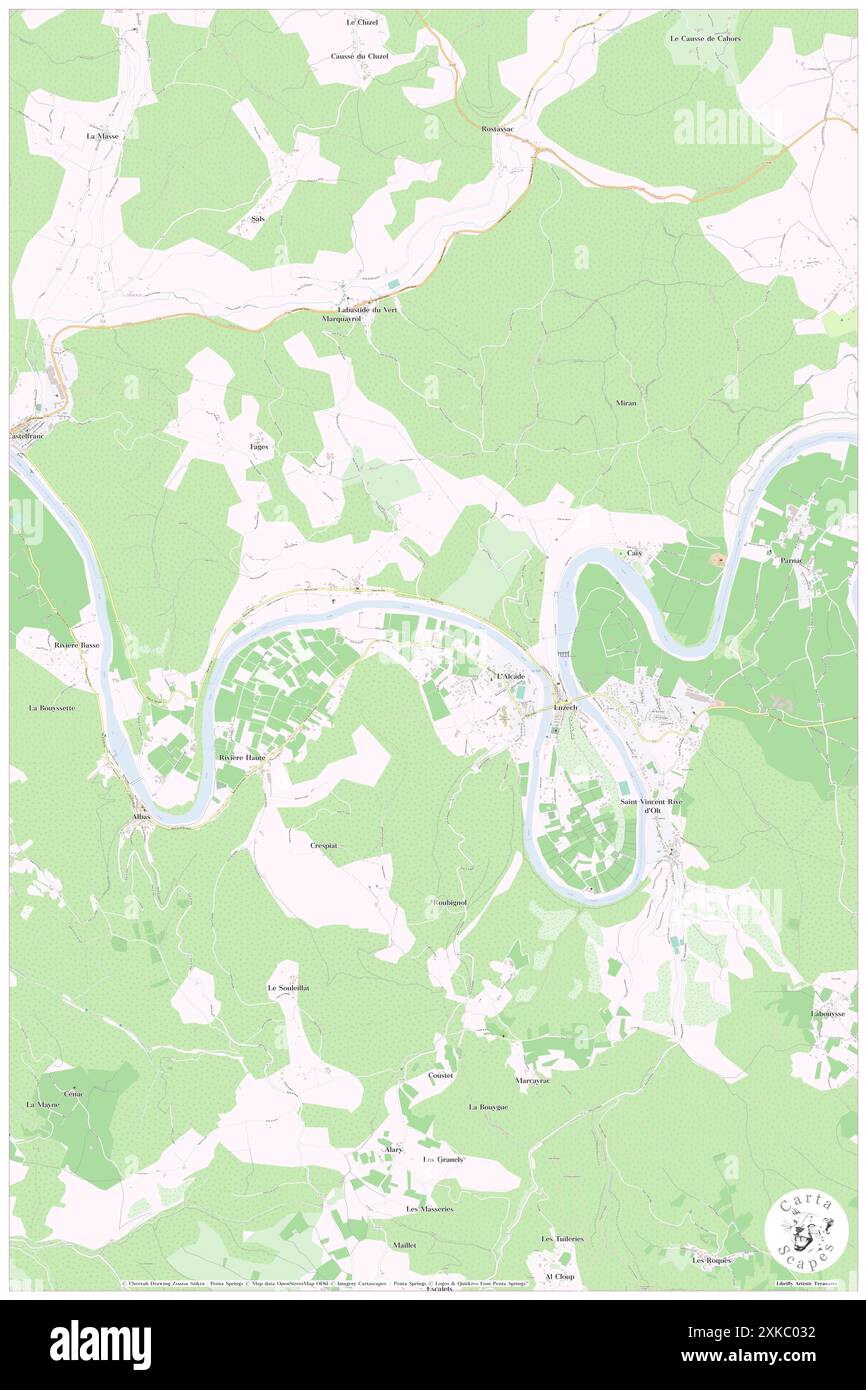 Luzech, Lot, FR, France, Occitanie, N 44 28' 41'', N 1 17' 12'', map, Cartascapes Map published in 2024. Explore Cartascapes, a map revealing Earth's diverse landscapes, cultures, and ecosystems. Journey through time and space, discovering the interconnectedness of our planet's past, present, and future. Stock Photo