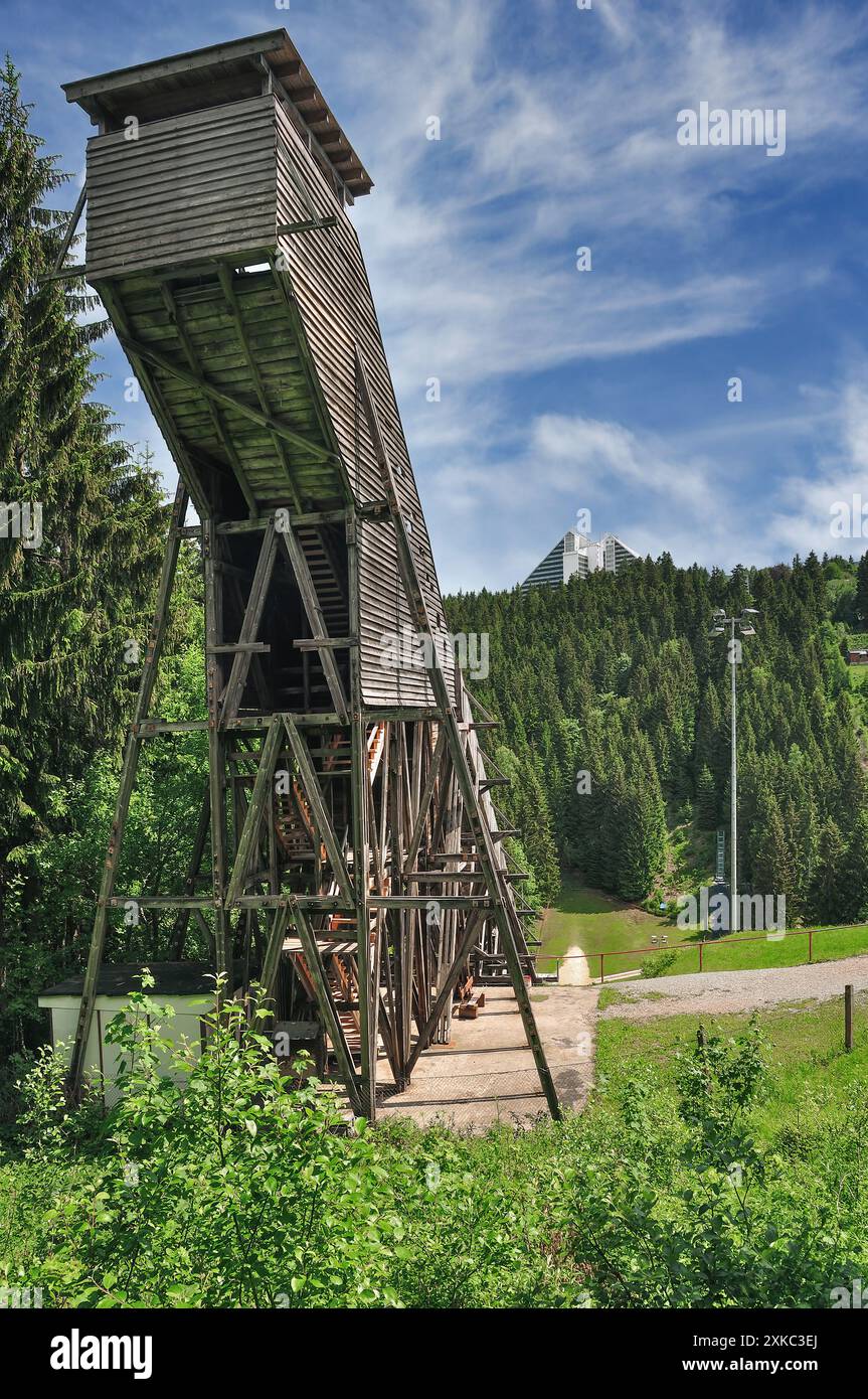 historical wooden Ski Jump in Oberhof,Thuringian Forest,Thuringia,Germany Stock Photo