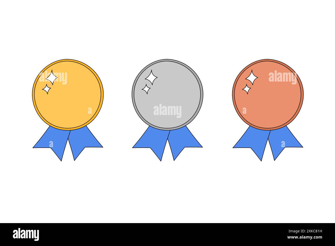 Cute winner medals set vector illustration. Doodle prizes golden ...