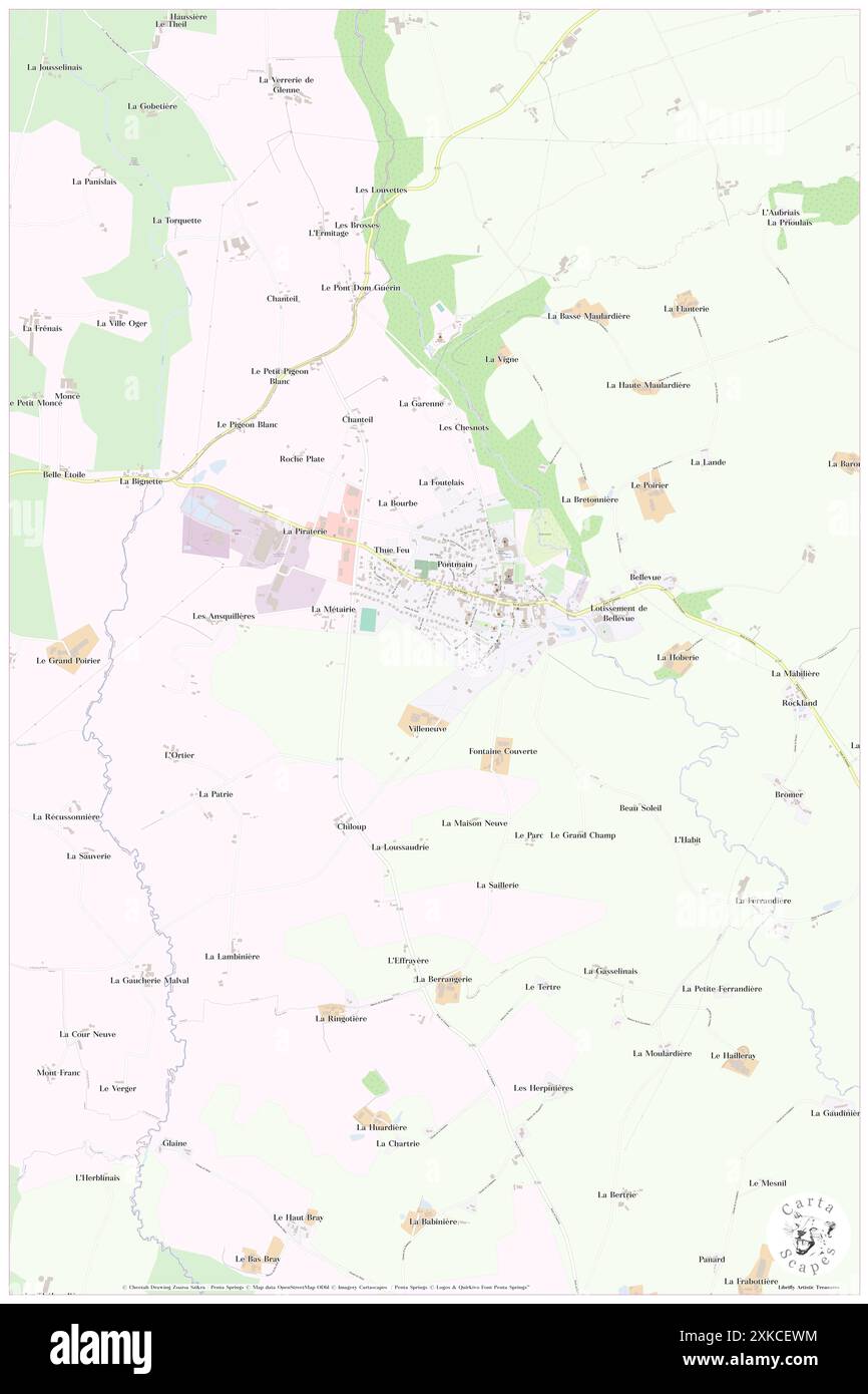 Pontmain, Mayenne, FR, France, Pays de la Loire, N 48 26' 20'', S 1 3' 29'', map, Cartascapes Map published in 2024. Explore Cartascapes, a map revealing Earth's diverse landscapes, cultures, and ecosystems. Journey through time and space, discovering the interconnectedness of our planet's past, present, and future. Stock Photo