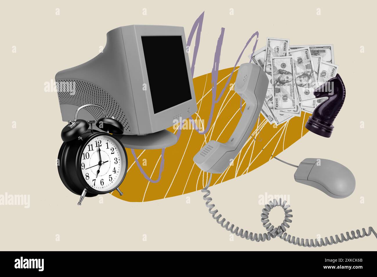 Sketch image trend artwork photo collage of workspace office room money ...