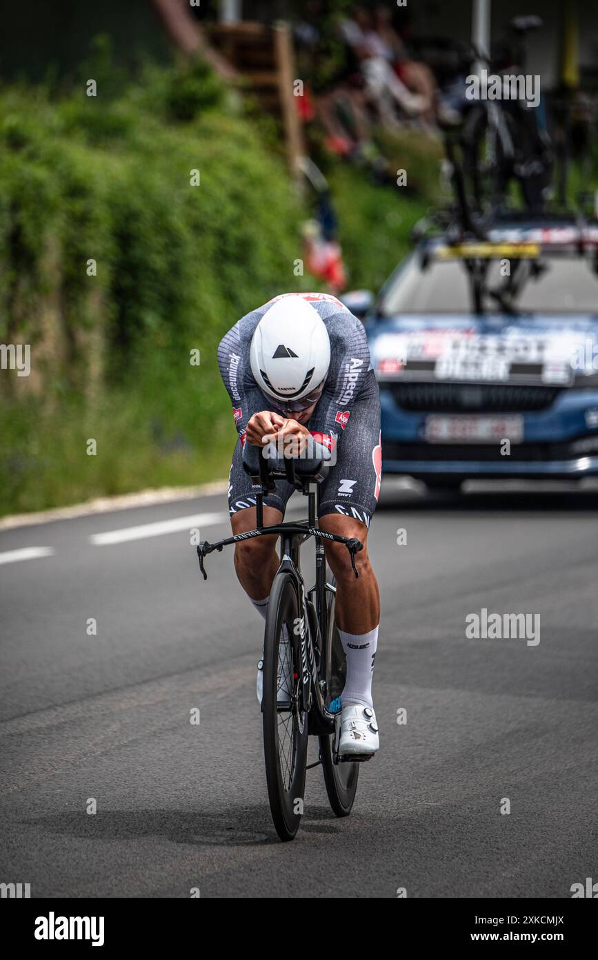 Silvain Dillier of ALPECIN-DECEUNINCK cycling in the Tour de France Stage 7 TT (Time Trial), between Nuits-Saints-Georges and Gevrey-Chamertain, 05/07/24. Stock Photo