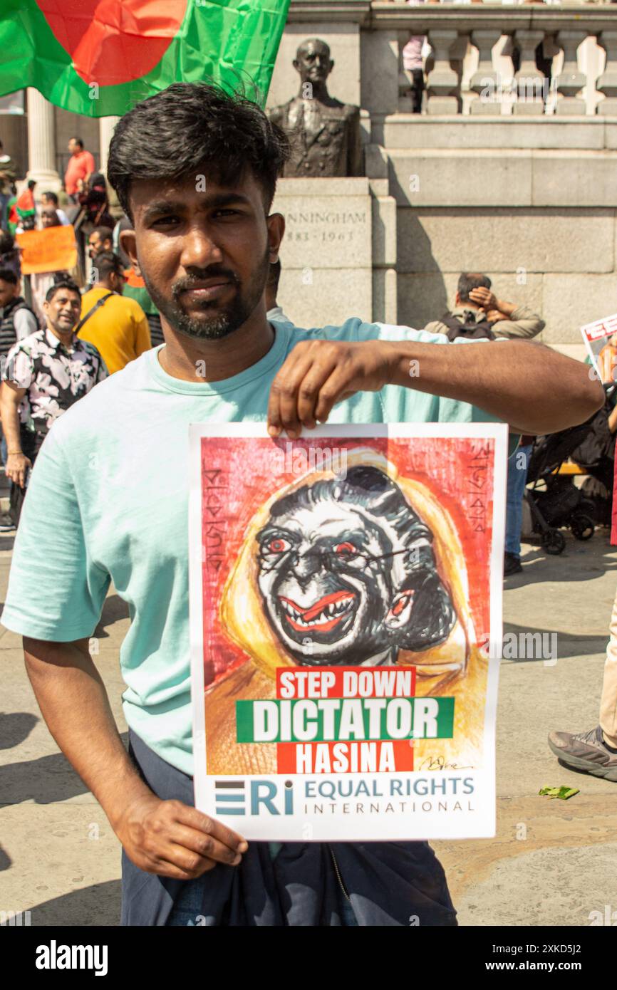 Members of the Bangladeshi Community rally at Trafalgar Square and marched down to Parlament Square in support of the Student protests in Bangladesh. Stock Photo