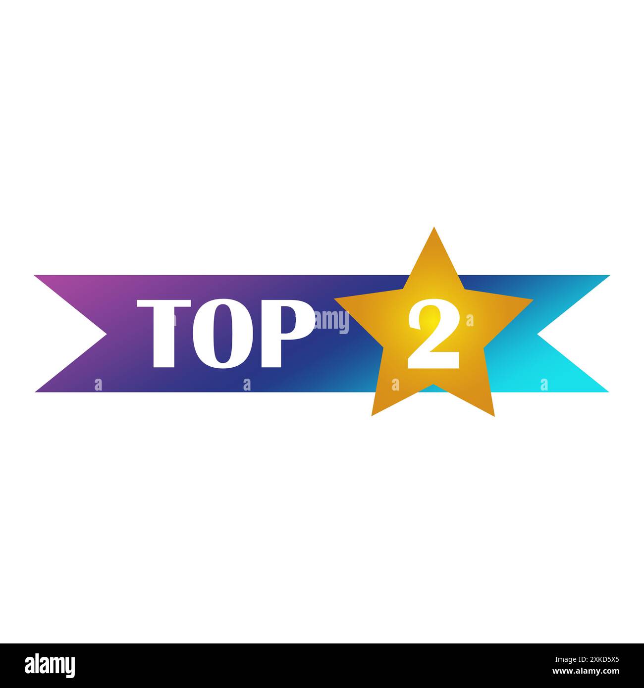 Top 2 award. Gold star symbol. Gradient ribbon vector. Two number detail. Stock Vector