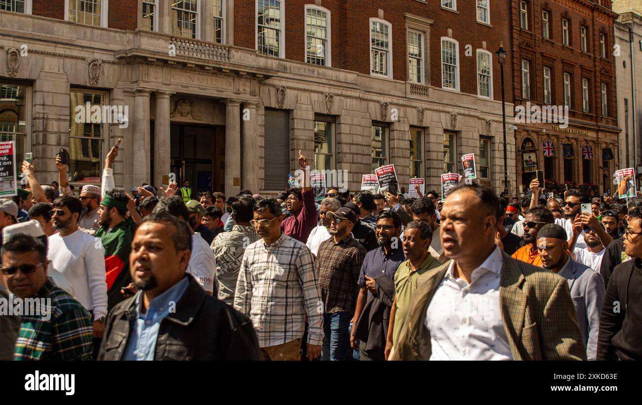 Members of the Bangladeshi Community rally at Trafalgar Square and marched down to Parlament Square in support of the Student protests in Bangladesh. Stock Photo