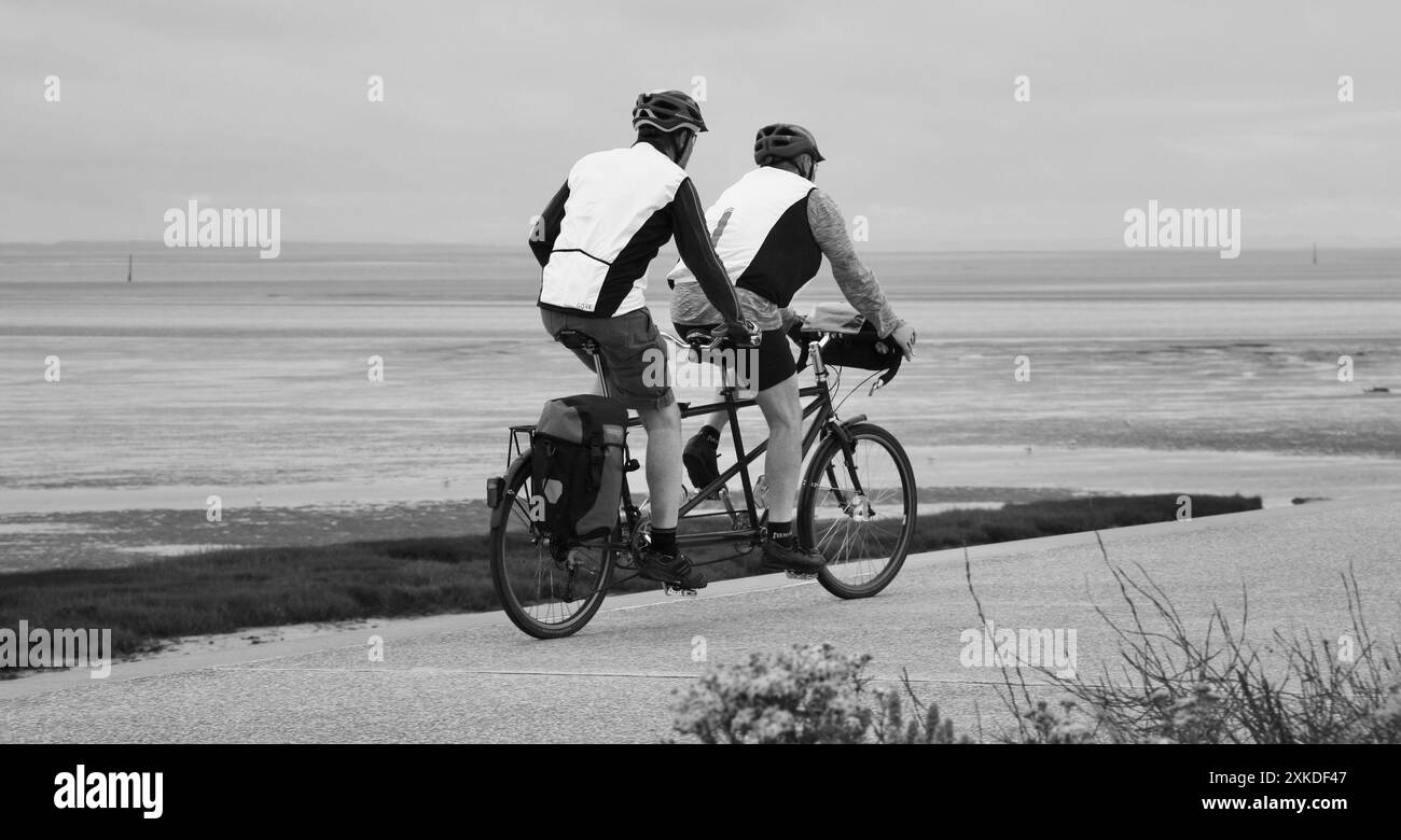 Deux personnes chevauchant un vecteur de vélo tandem | Vecteur Premium