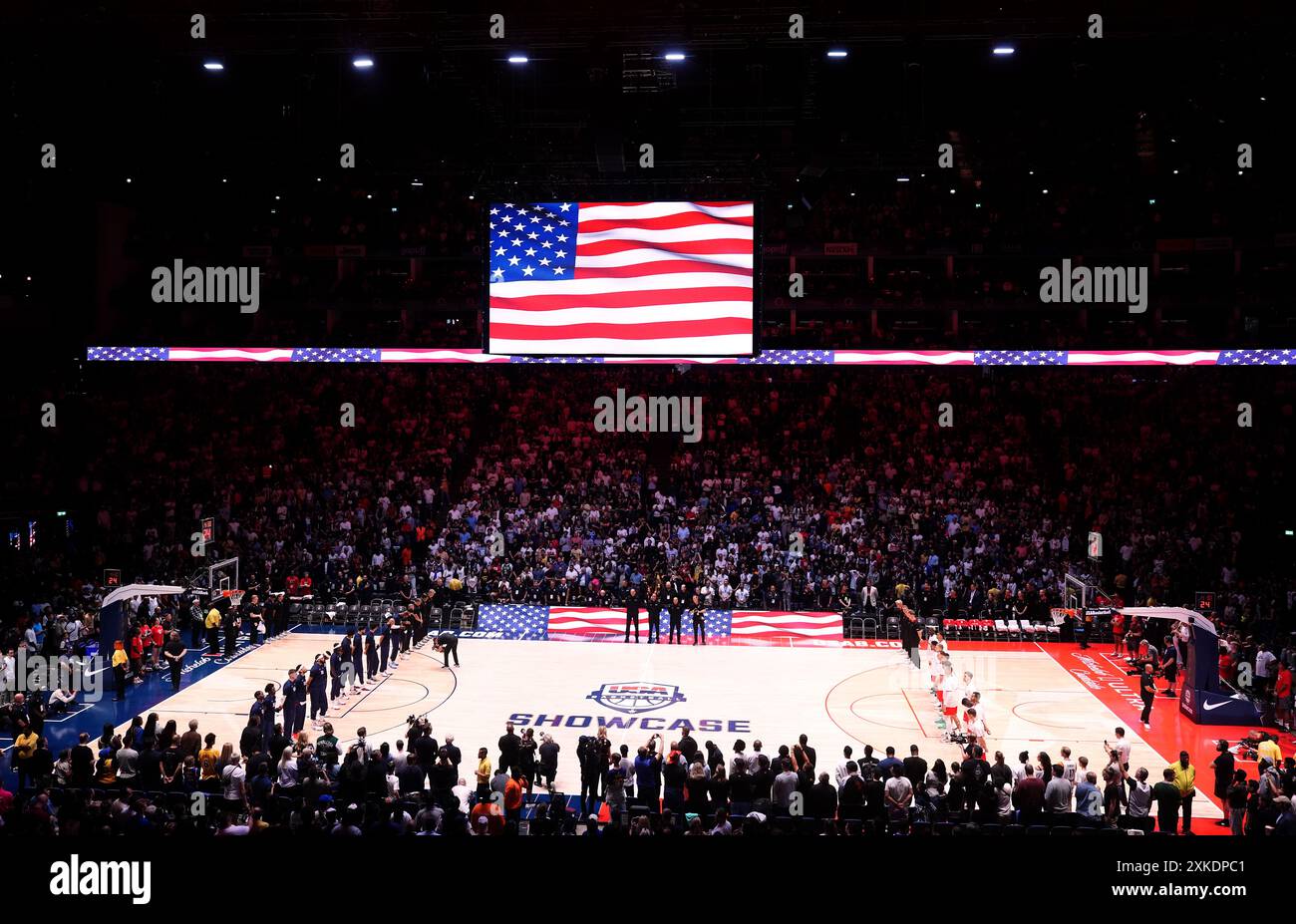 A general view of as USA and Germany players line up for the national anthems before the 2024