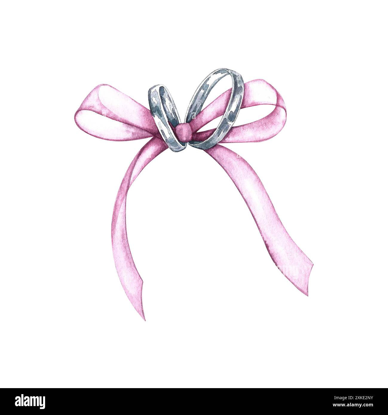 Silver wedding rings tied with a ribbon for a pillow. A separate ...