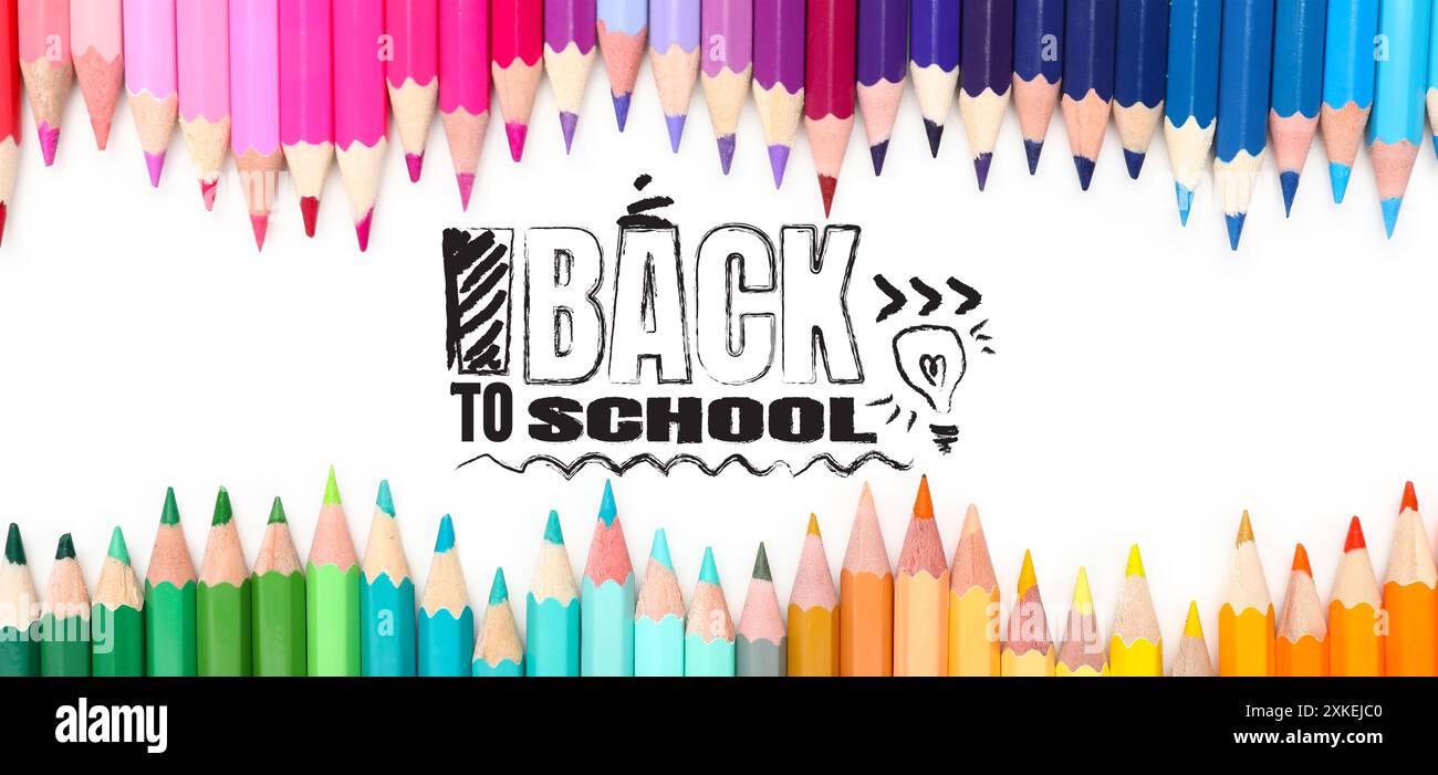 Colorful pencils and text BACK TO SCHOOL on white background Stock ...