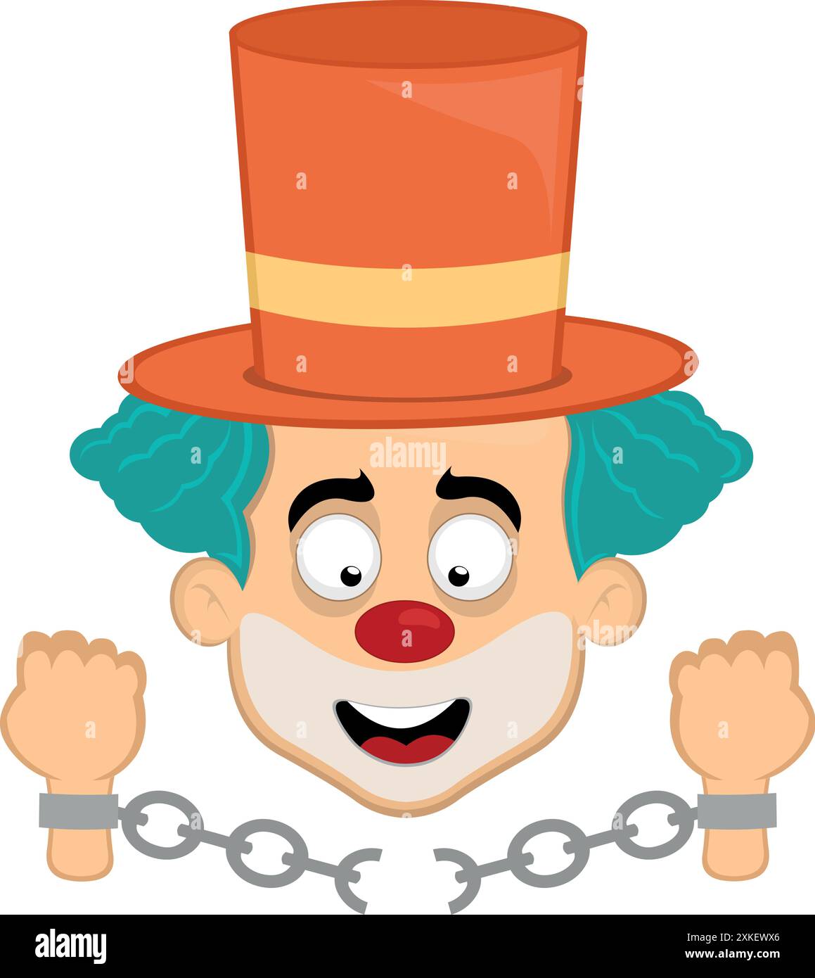 vector illustration face character clown cartoon breaking chains in freedom and enmancipation Stock Vector