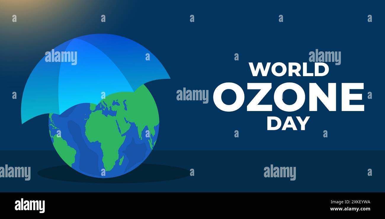 world ozone day horizontal banner illustration with umbrella Stock Vector